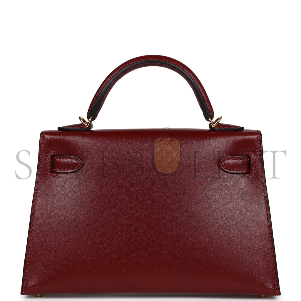 HERMÈS MINI KELLY II BOX BURGUNDY GOLD HARDWARE (19*12*5.5cm) 